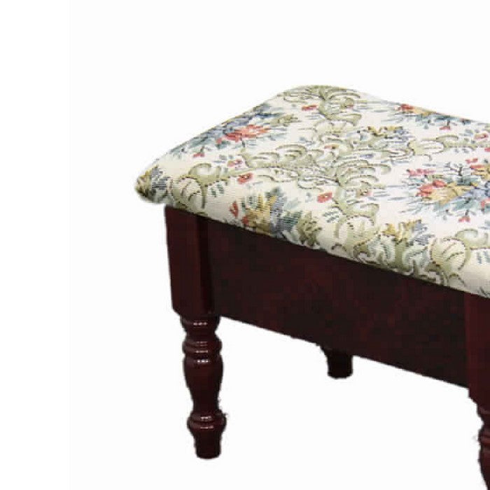 Fabric Upholstered Rectangular Footstool with Turned Legs, Multicolor