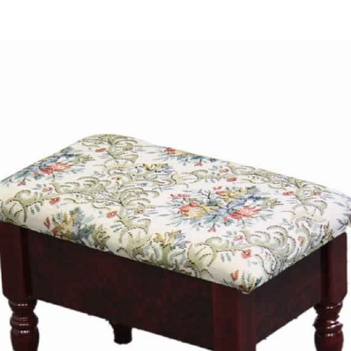 Fabric Upholstered Rectangular Footstool with Turned Legs, Multicolor