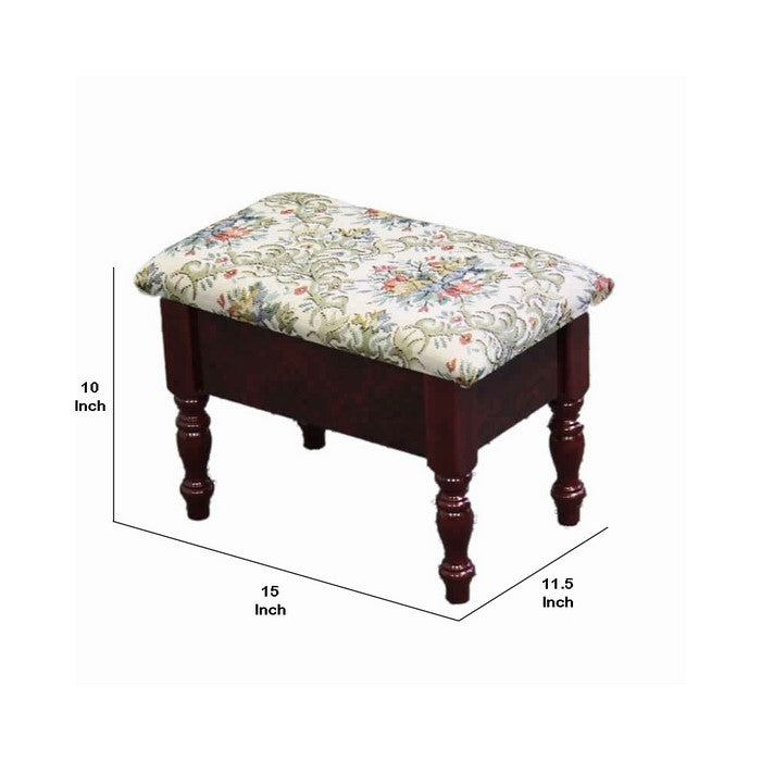 Fabric Upholstered Rectangular Footstool with Turned Legs, Multicolor
