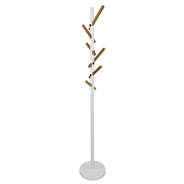 Freestanding Skyline Design Wooden Frame Coat Rack, White and Brown