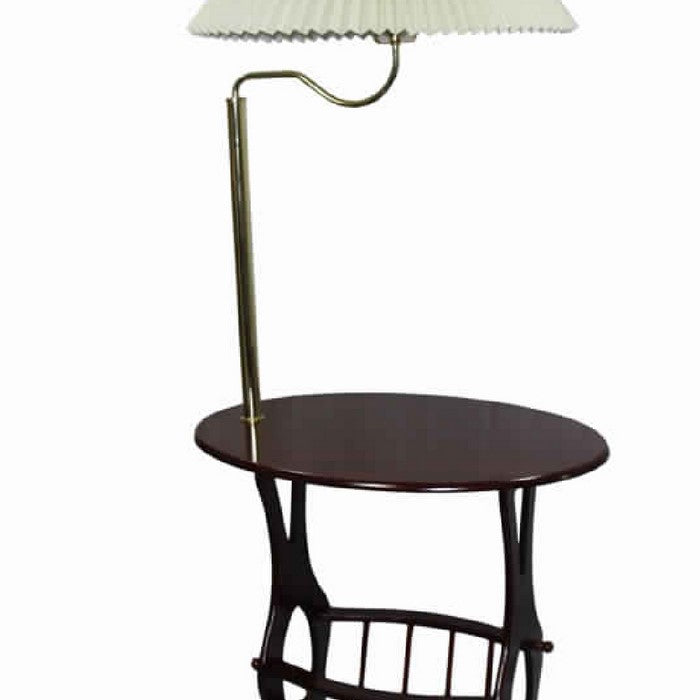 Wooden End Table with Integrated Lamp and Magazine Rack, Brown