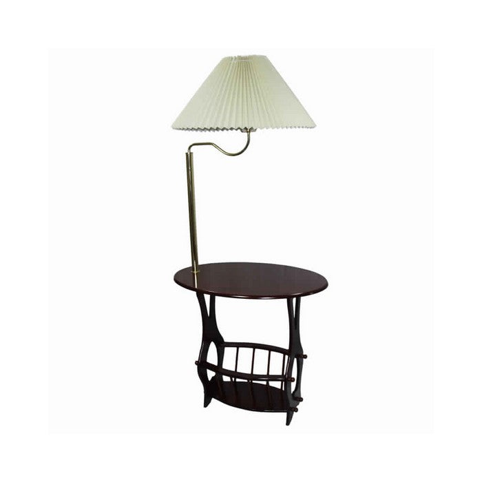 Wooden End Table with Integrated Lamp and Magazine Rack, Brown