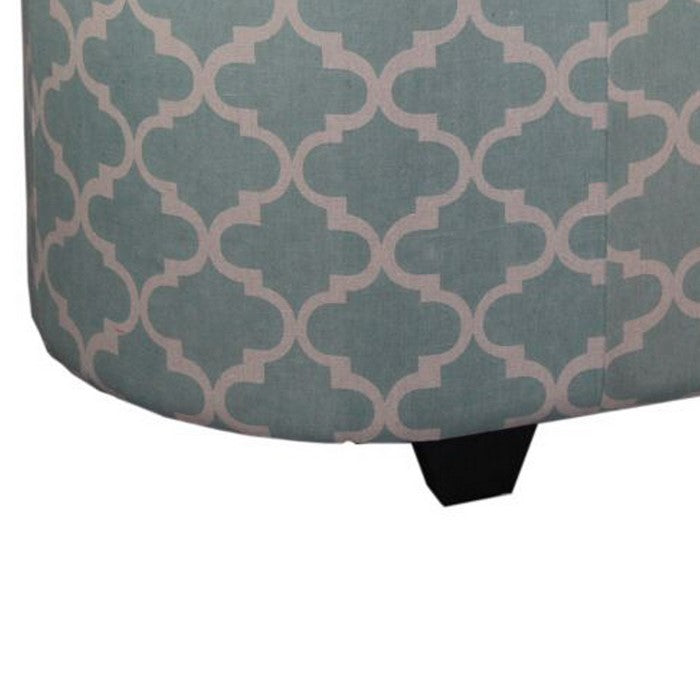2 Piece Oblong Upholstered Storage Ottoman with Quatrefoil Print, Teal Blue