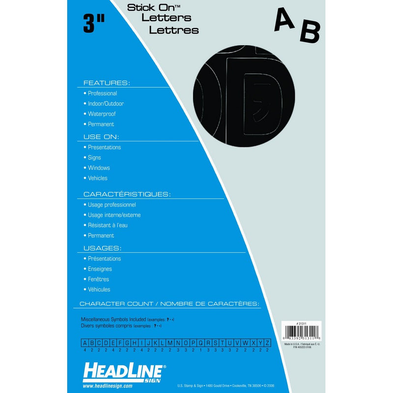 Headline Sign Stick-On Vinyl Letters, Black, 3-Inch (31311)
