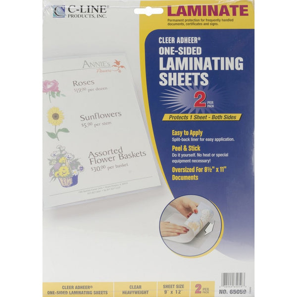 C-Line Heavyweight Cleer Adheer Laminating Film Sheets, Clear, 9 x 12 Inches, 2 per Pack (65059)