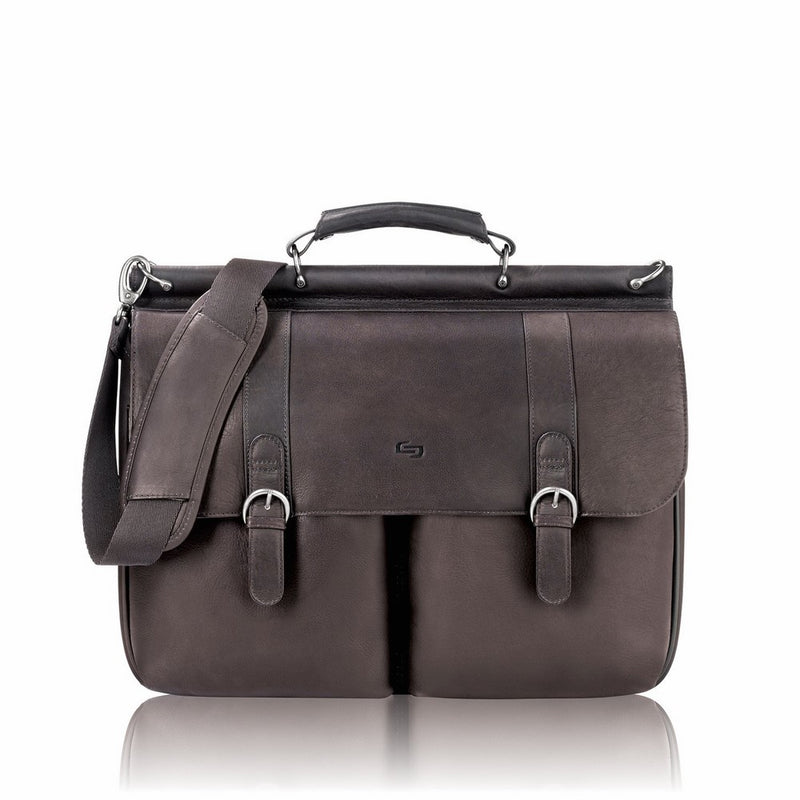 Solo Warren 16 Inch Leather Laptop Briefcase, Espresso