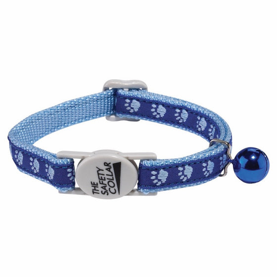 Meow Town Two-Tone Pawprint Cat Collar, 3/8-Inch, Blue
