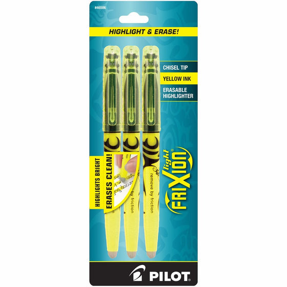 Pilot FriXion Light Erasable Highlighters Chisel Point 3-pk Yellow; Make Mistakes Disappear, Too Much, Uneven, or The Wrong Color Highlighted No Need To Stress with America's #1 Selling Pen Brand