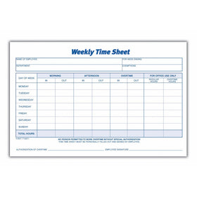 Adams Time Sheet, 9 x 5.5 Inch, Weekly Format, 2-Part, Carbonless, 100-Pack, White, Canary (NC9507)