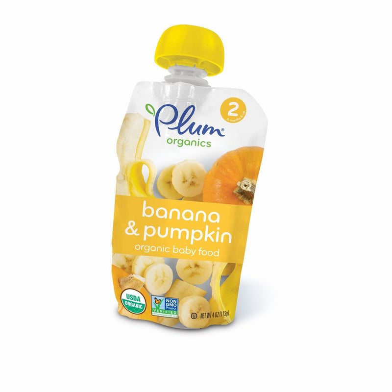 Plum Organics Stage 2, Organic Baby Food, Banana and Pumpkin, 4 ounce pouch (Pack of 12)
