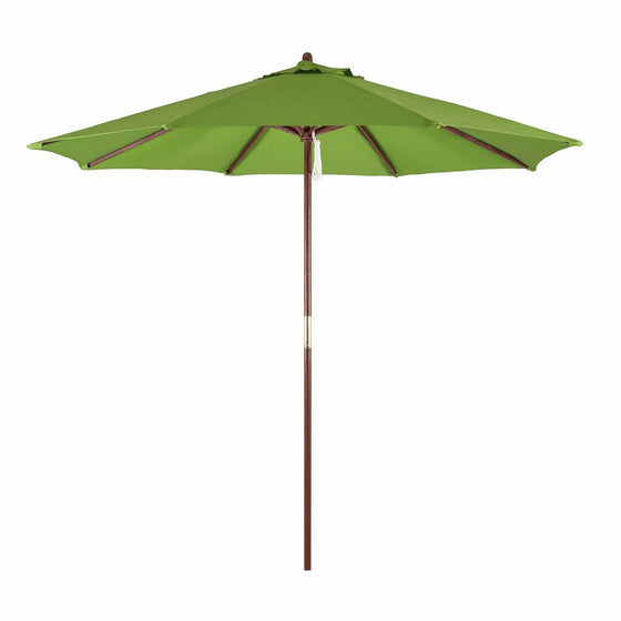 California Umbrella 9' Round Hardwood Frame Market Umbrella, Pulley Lift, Polyester Lime Green