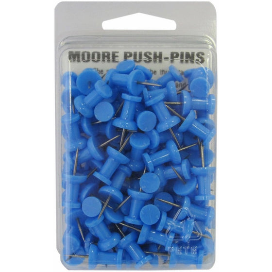 Moore Plastic Head Push Pin, Blue, 100 Per Box (2P-100-BE)