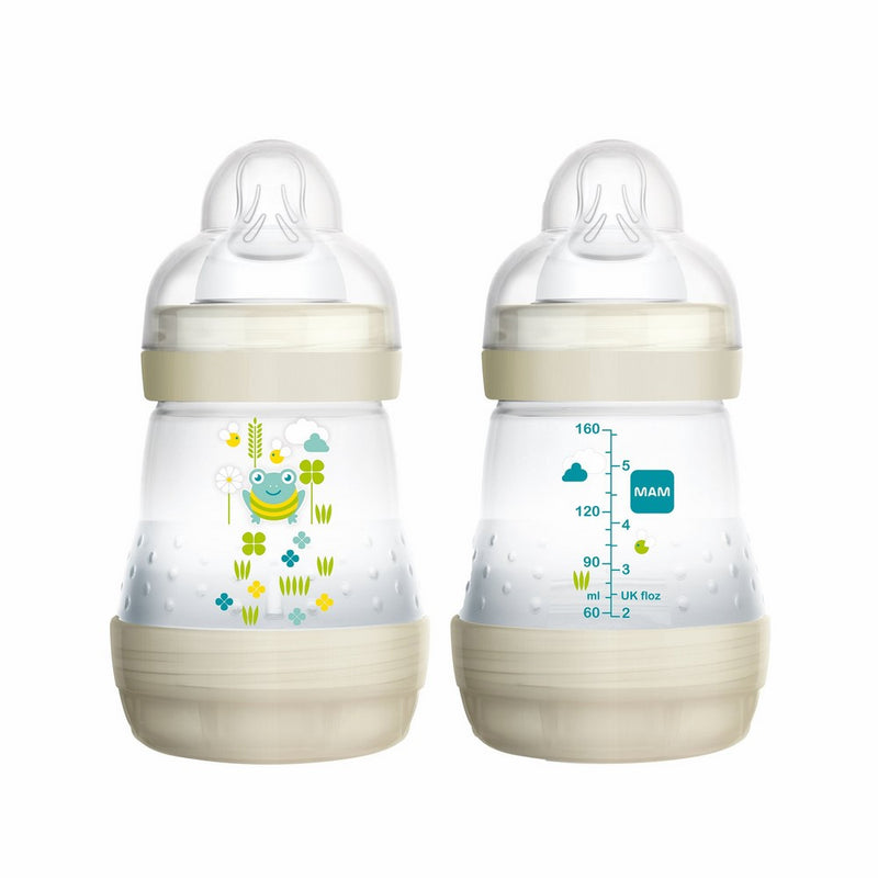 MAM Anti-Colic Baby Feeding Bottles with Orthodontic BPA-Free, Natural Slow Flow Nipples For Newborns 0 Months, Unisex for Girls/Boys, 5 OZ, 2-Ct