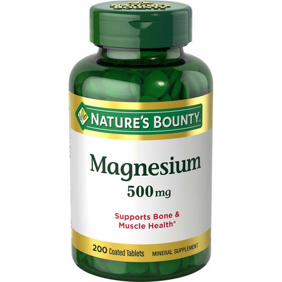 Nature's Bounty Magnesium, 500 mg, 200 Coated Tablets, Mineral Supplement, Supports Bone and Muscle Health(1), Gluten Free, Vegetarian