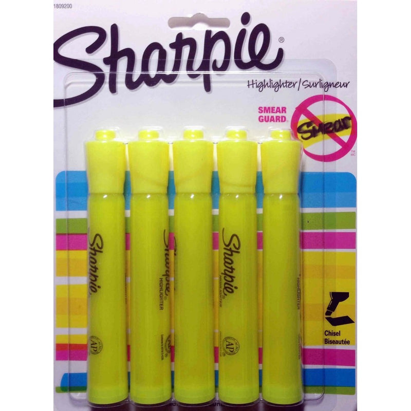 Sharpie Accent Highlighter Tank Style Chisel Tip Fluorescent Yellow, Pack of 5 (1809200)