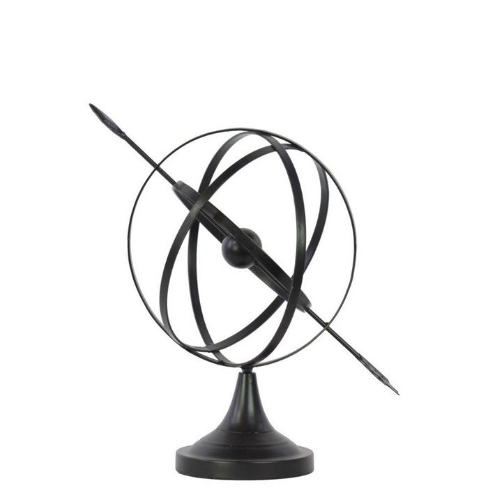 Metal Orb Dyson Sphere Design With Directional Arrow And Pedestal