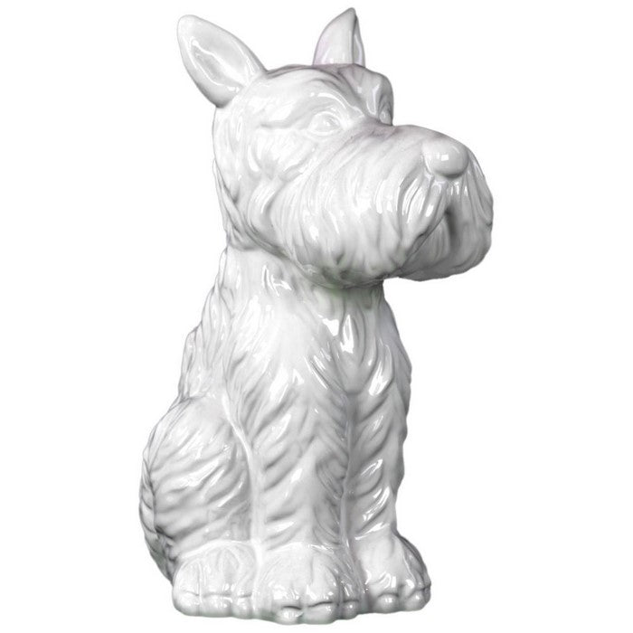 Ceramic Sitting Welsh Terrier Dog With Pricked Ears Gloss White