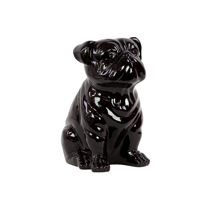 Smooth & Shiny Ceramic Sitting Bull Dog In Black