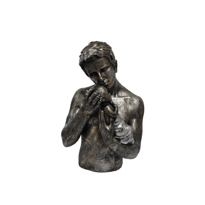 Man Holding Child Statue Sculpture in Patina Black Finish by Urban Port