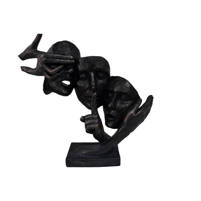 Unique Men Women Masks Sculpture in Patina Black Finish by Urban Port