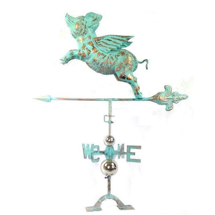 Defined Copper Green Flying Pig Weathervane by Urban Port
