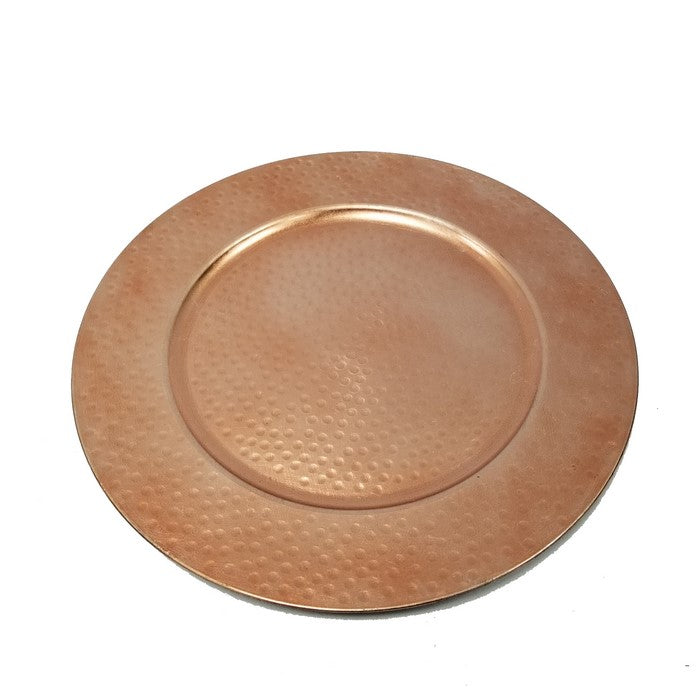 13 inch Plastic Charger Plates with Engraved Textural Details, Copper, Set of 24