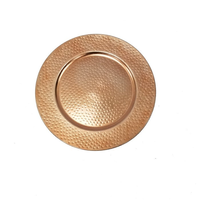 13 inch Plastic Charger Plates with Engraved Textural Details, Copper, Set of 24