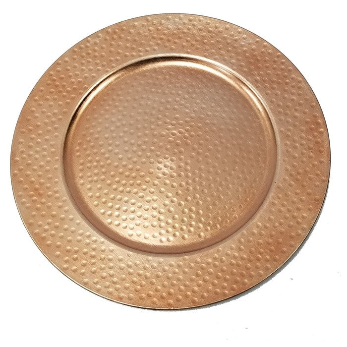 13 inch Plastic Charger Plates with Engraved Textural Details, Copper, Set of 24