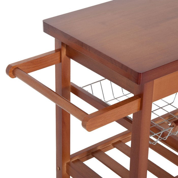 Wooden Rolling Storage Microwave Cart Kitchen Trolley With Drawers