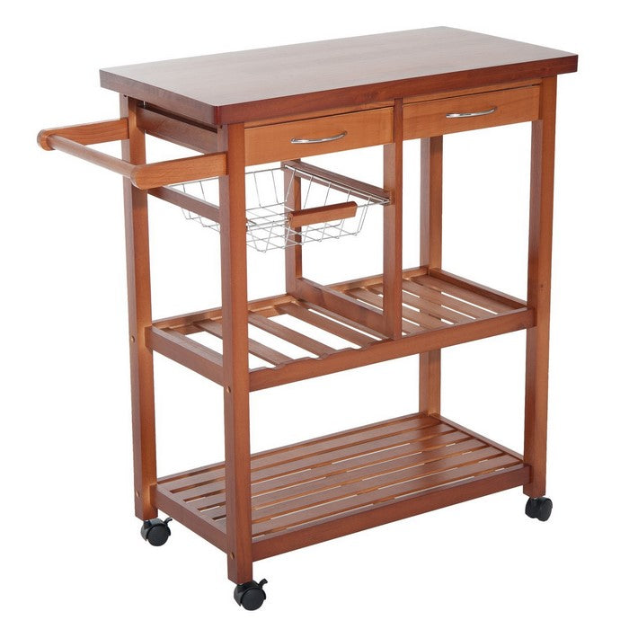 Wooden Rolling Storage Microwave Cart Kitchen Trolley With Drawers