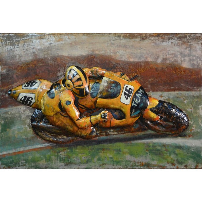 Team 46 Yellow Sports Bike Iron WallDecor by Urban Port