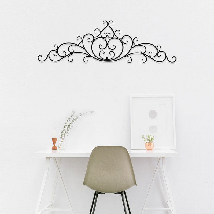 Benzara Wrought Iron Metal Wall Plaque WithDecorative Scroll, Black