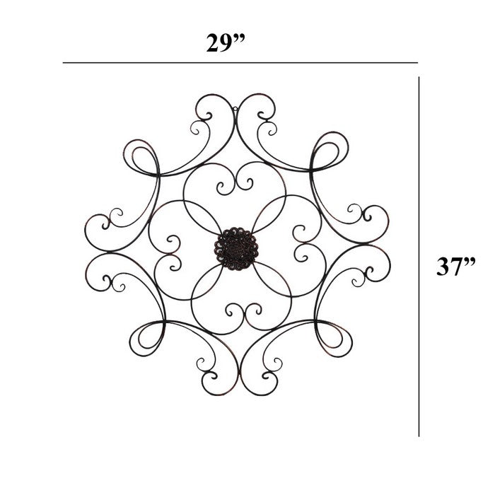 Benzara Scrolled Metal Wall Medallion for Indoor and Outdoor, Bronze