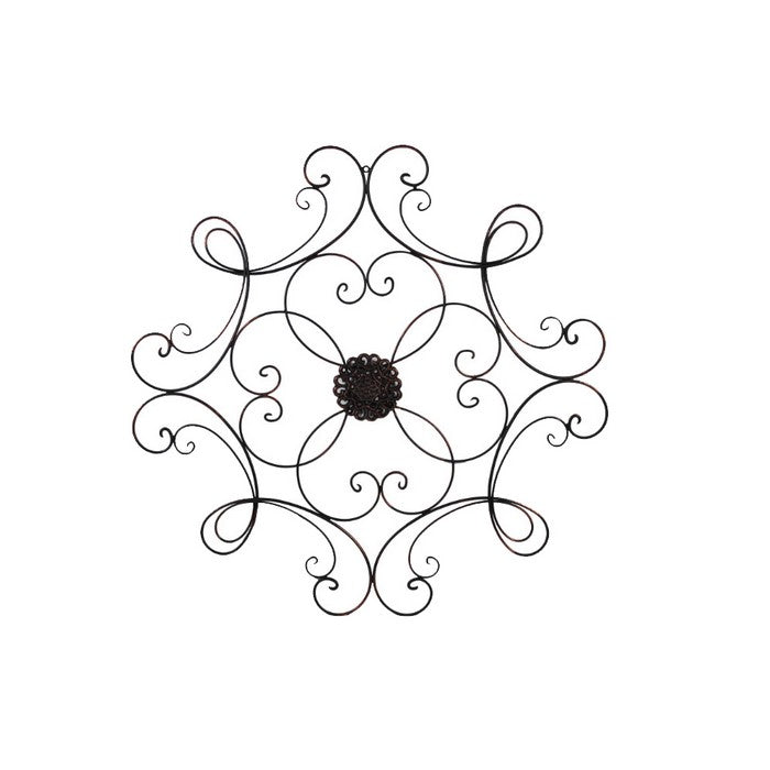 Benzara Scrolled Metal Wall Medallion for Indoor and Outdoor, Bronze