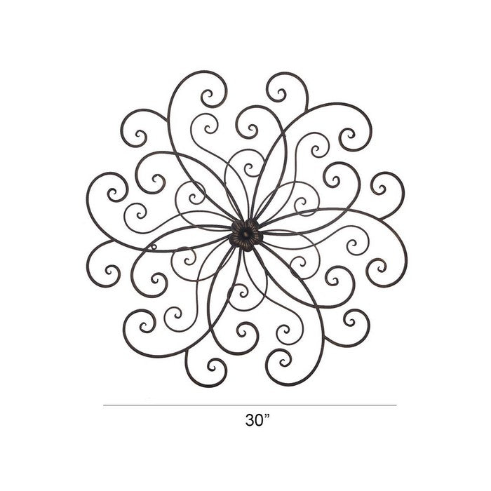 Benzara Metal Flower WallDecor With Scroll Design, Bronze