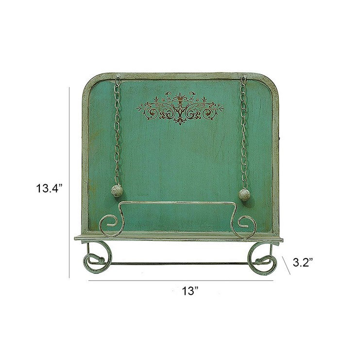 Benzara Metal Cook Book Stand With Chained Weights, Aqua Green