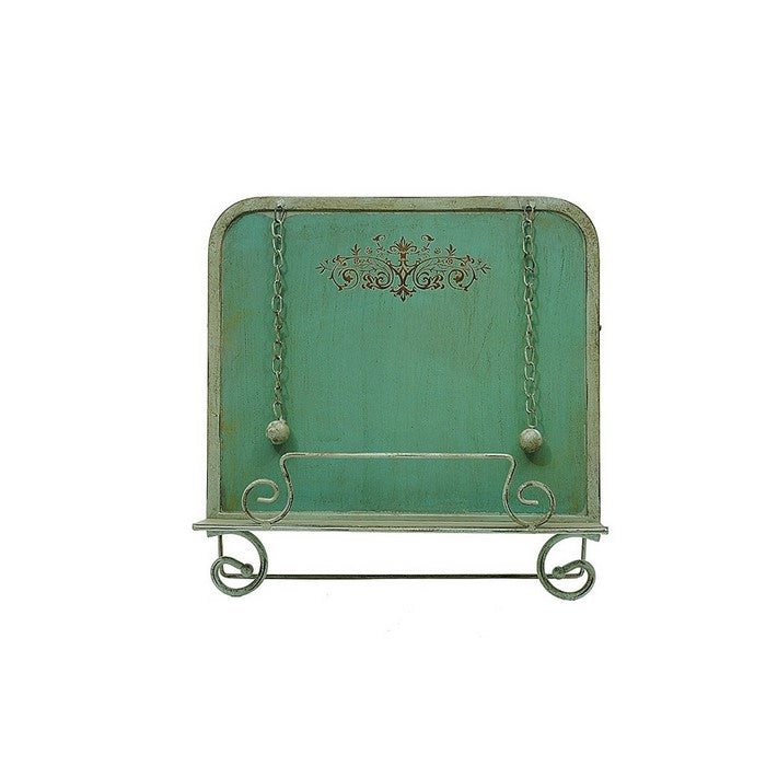 Benzara Metal Cook Book Stand With Chained Weights, Aqua Green