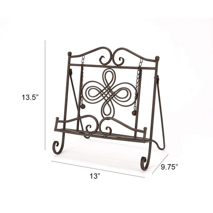 Benzara Scroll Work Design Metal Cook Book Stand, Gray