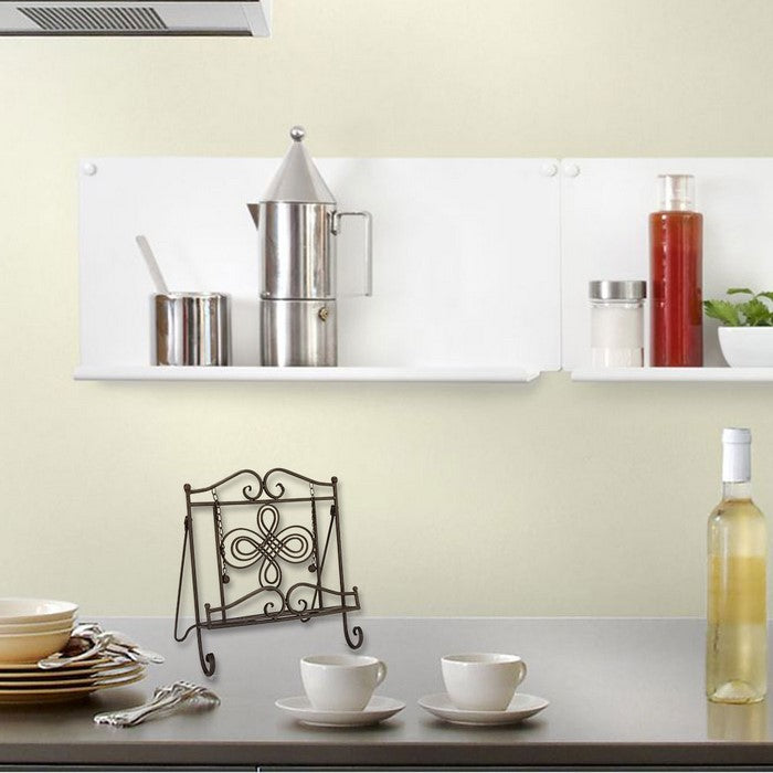 Benzara Scroll Work Design Metal Cook Book Stand, Gray