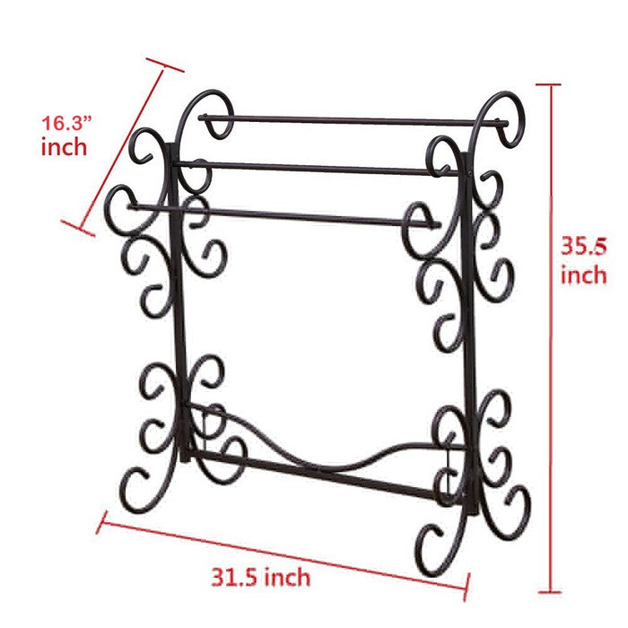 Benzara Free Standing Metal Blanket Rack With Scroll work, Black