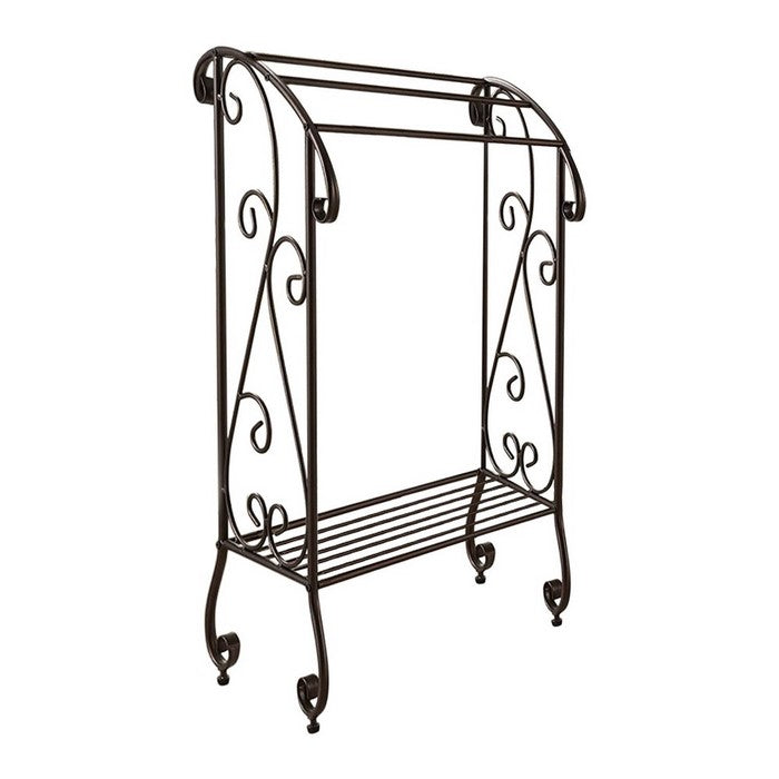 Benzara Free Standing Metal Towel Rack Stand With Shelf, Brown