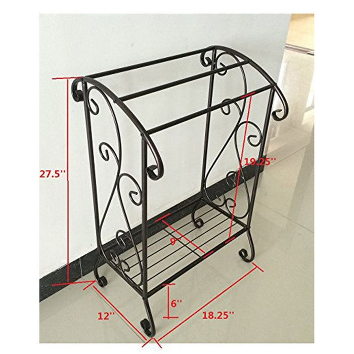 Benzara Free Standing Metal Towel Rack Stand With Shelf, Brown