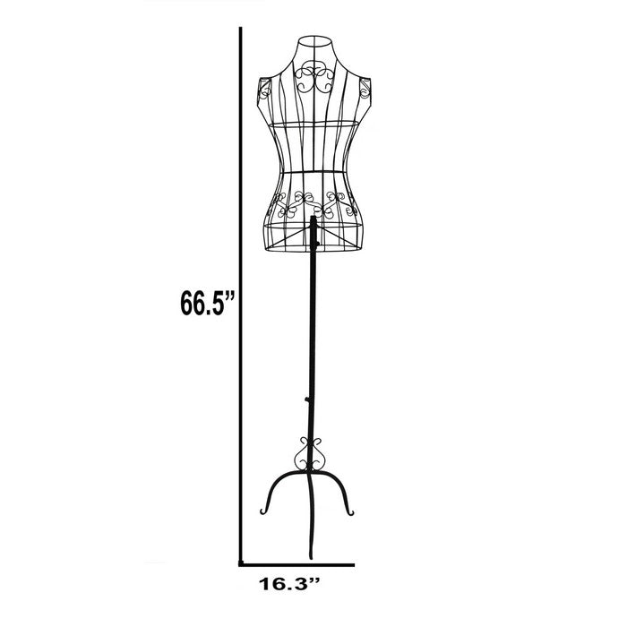Benzara Wire Frame Metal Mannequin Display Stand With Adjustable Height,  Black