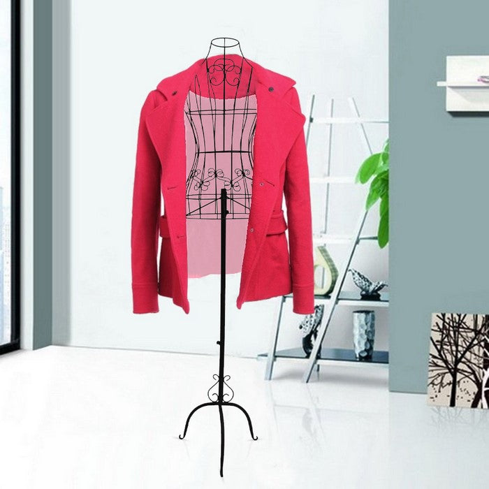 Benzara Wire Frame Metal Mannequin Display Stand With Adjustable Height,  Black