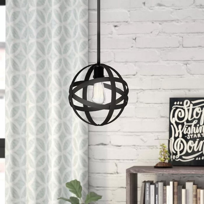 Spherical Orb Shape Metal Globe Pendant, Black