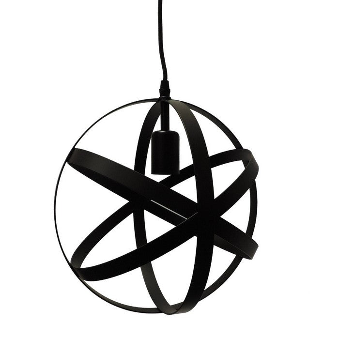 Spherical Orb Shape Metal Globe Pendant, Black