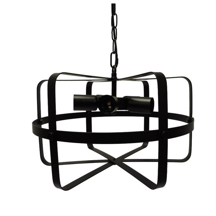 Drum Shape Round Metal Pendant with 5 Bulb Sockets, Antique Black