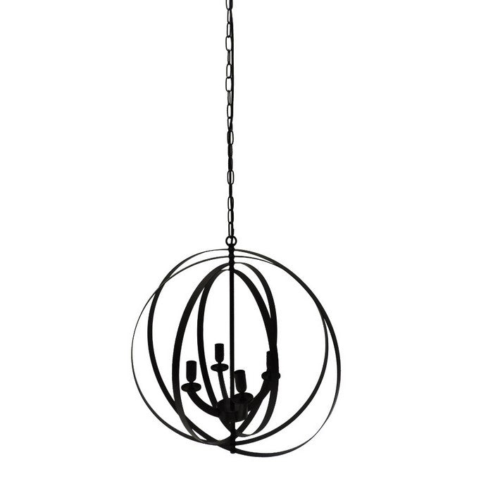 4-Light Modern Sphere/Orb Chandelier With Interlocking Rings, Black