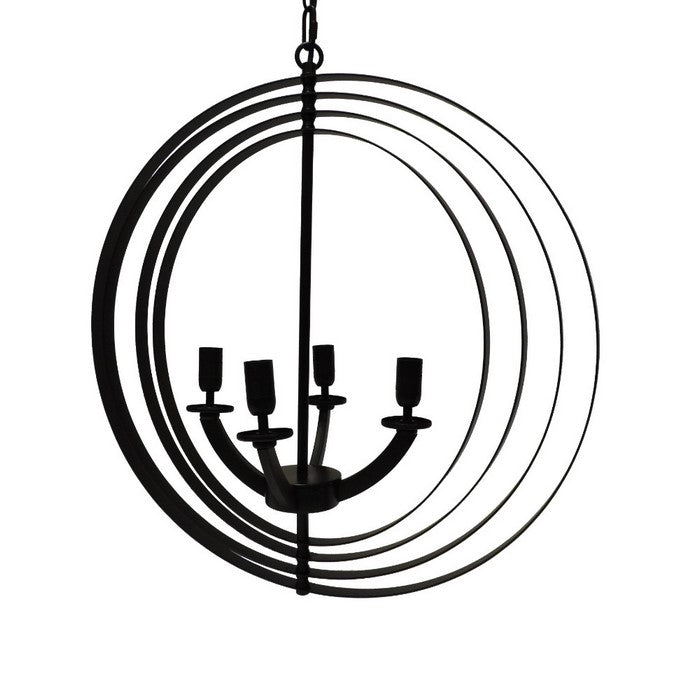 4-Light Modern Sphere/Orb Chandelier With Interlocking Rings, Black