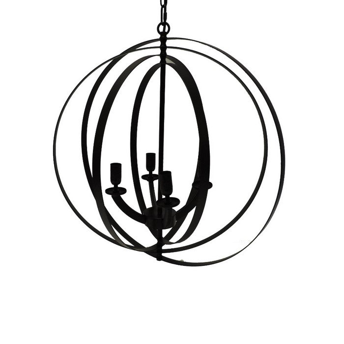 4-Light Modern Sphere/Orb Chandelier With Interlocking Rings, Black